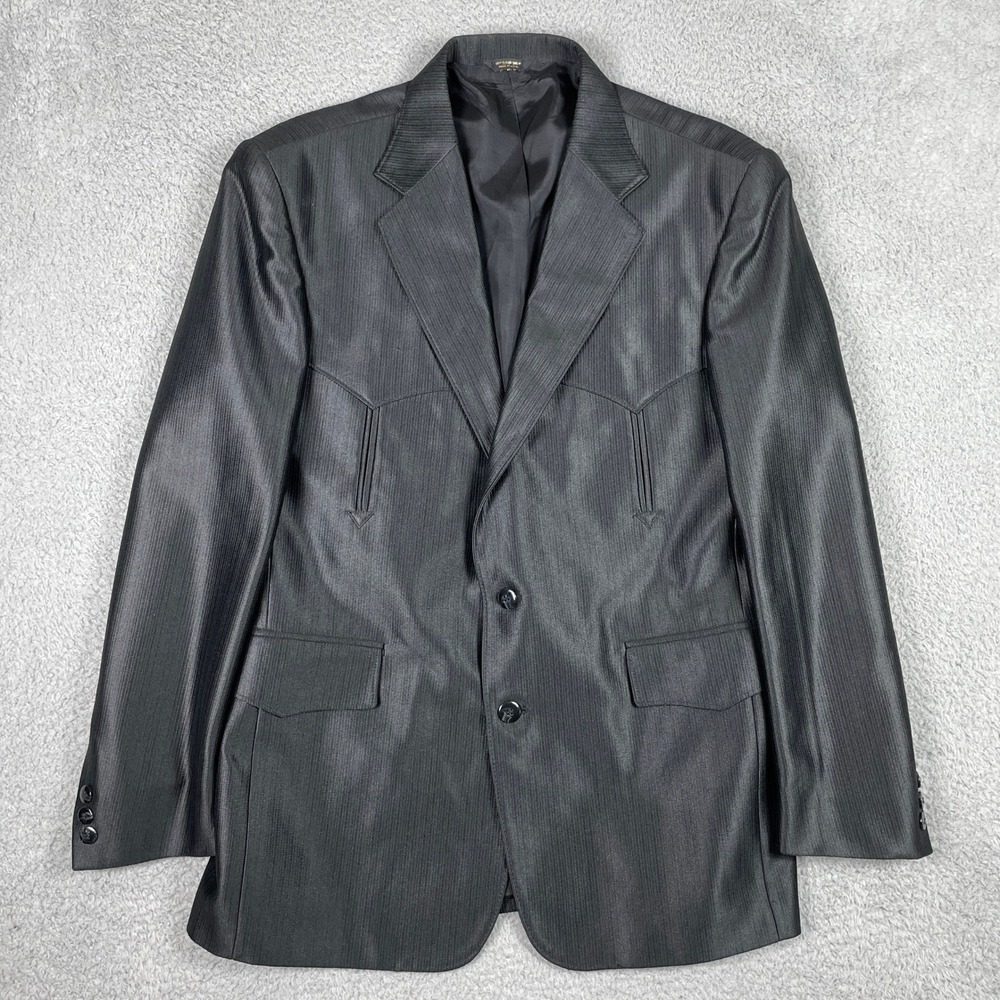 VTG Pagano West Western Suit Mens Black Textured 2PC Blazer 42R Trousers 34 - Picture 2 of 16